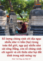 Số lượng chúng sinh cõi địa ngục nhiều như vi trần (bụi) trong toàn thế giới, ngạ quỷ nhiều như cát sông Hằng, còn số chúng sinh cõi người và cõi thiên như bụi đất dính trong một móng tay