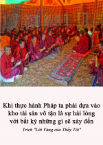 Khi thực hành Pháp ta phải dựa vào kho tài sản vô tận là sự hài lòng với bất kỳ những gì sẽ xảy đến