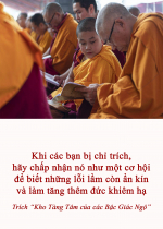  Khi các bạn bị chỉ trích, hãy chấp nhận nó như một cơ hội để biết những lỗi lầm còn ẩn kín và làm tăng thêm đức khiêm hạ