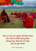 Căn cơ của con người rất khác nhau nên sinh ra nhiều dòng phái, nhưng mục đích thì chỉ một: đạt tới giải thoát